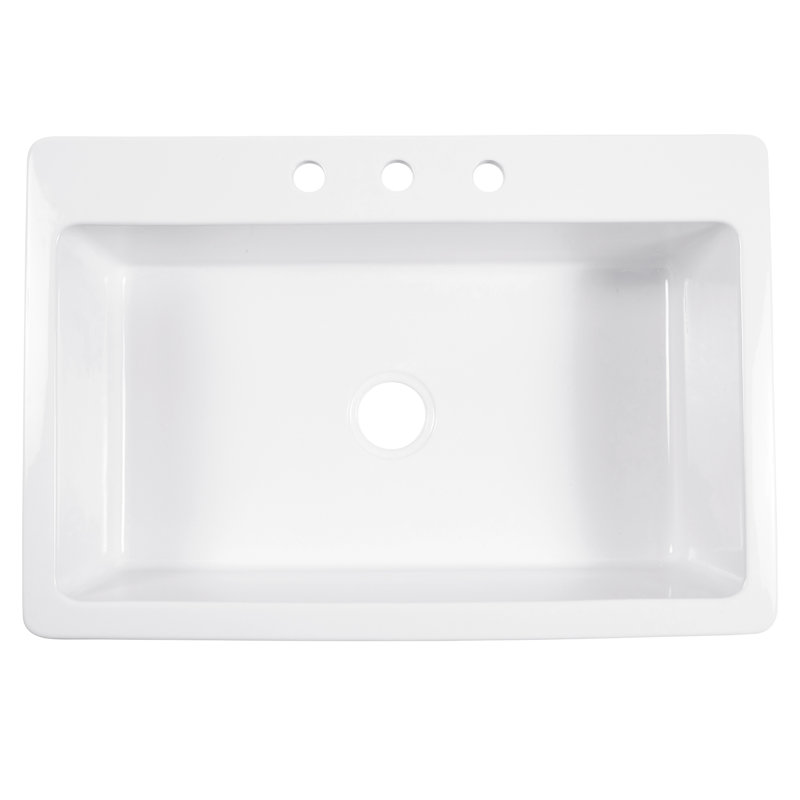 Jackson 33" Crisp White Fireclay Single Bowl Drop-In Kitchen Sink