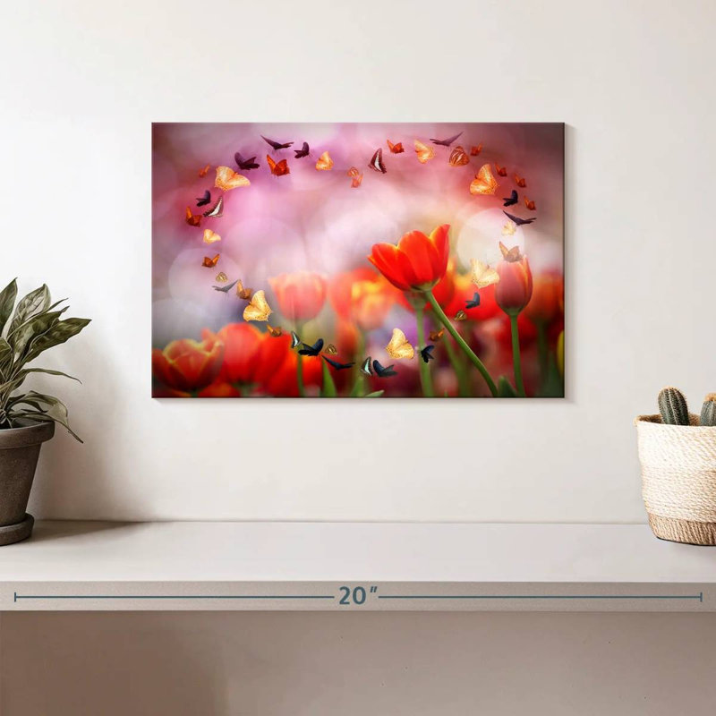 Hardie, tulipes et papillons, H 8 po x l 12 po
