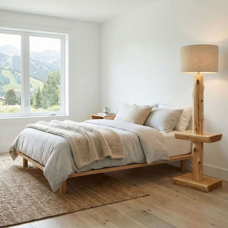 Lampe sur pied en cèdre Fireside Lodge avec abat-jour - avec tablette - naturel, Traditionnel