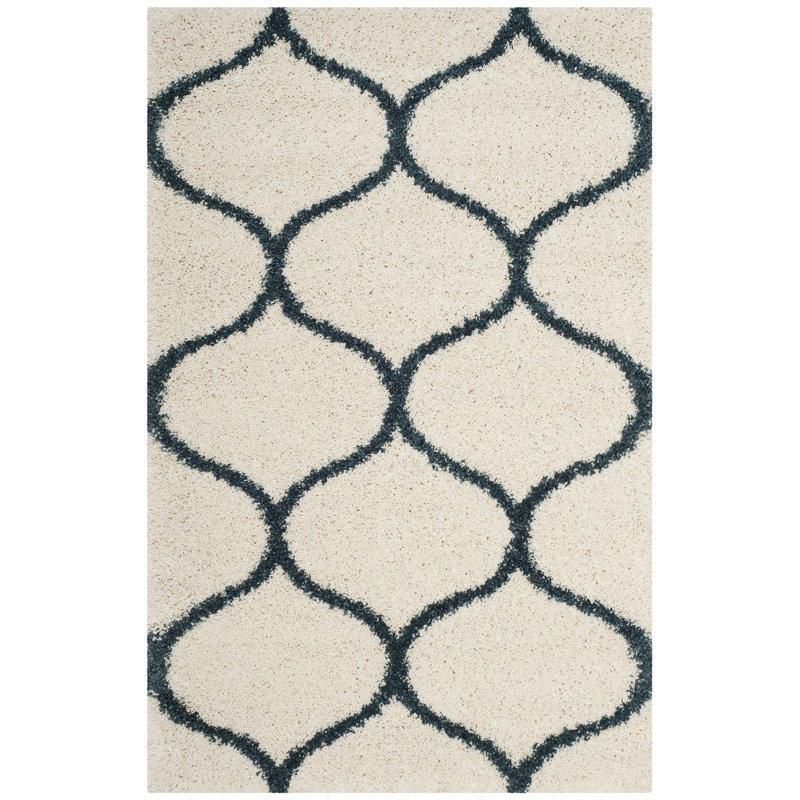 Tate Hudson Shag Performance Geometric Rug, Rectangle 4' x 6', Ivory/Slate Blue