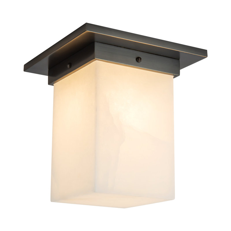 Mineral 8-in Brass Flush Mount, Alabaster, Oil Rubbed Bronze