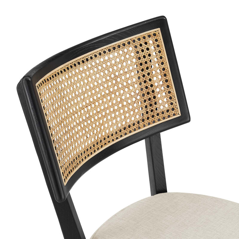 Caledonia Black and Beige Wood Counter Stools with Rattan Backrest