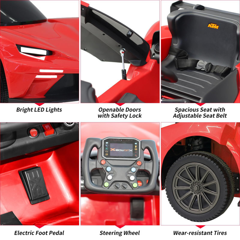Red 12V Electric Ride-On Truck with LED Lights and MP3 Player
