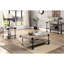 Console de style industriel avec bois répliqué et tablette inférieure ouverte dans un cadre en acier naturel