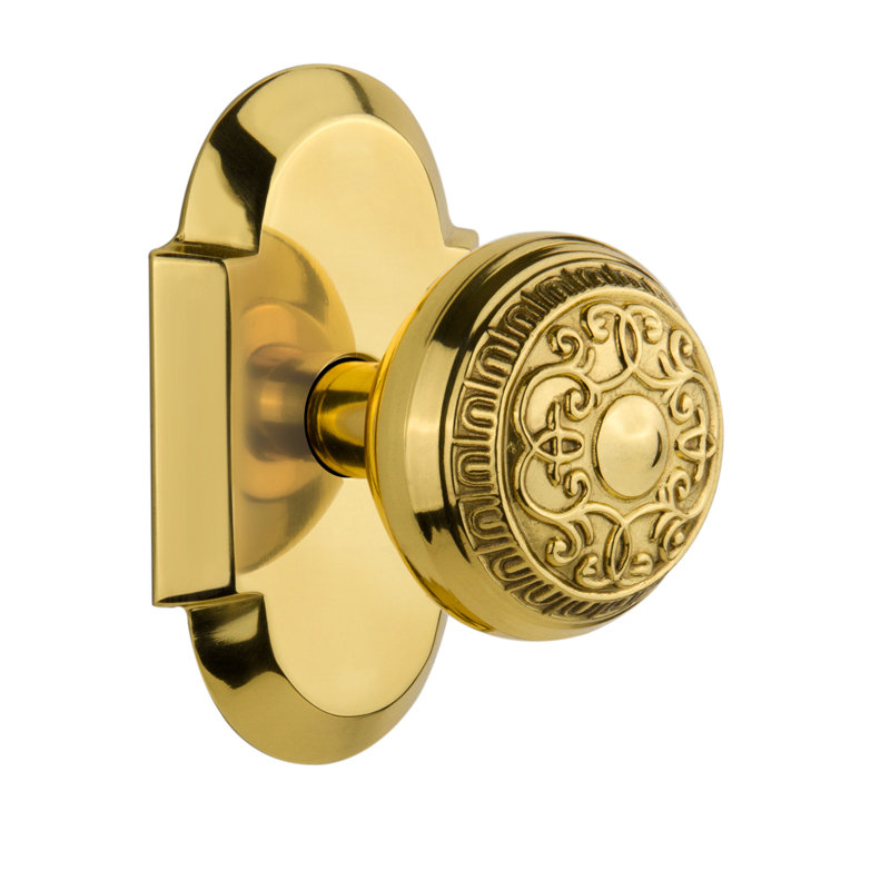 Cottage Plate with Egg & Dart Door Knob, Polished Brass, 2-3/8"