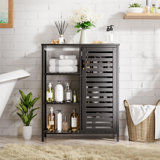 Bamboo Storage Cabinet with Door and 3 Open Shelves