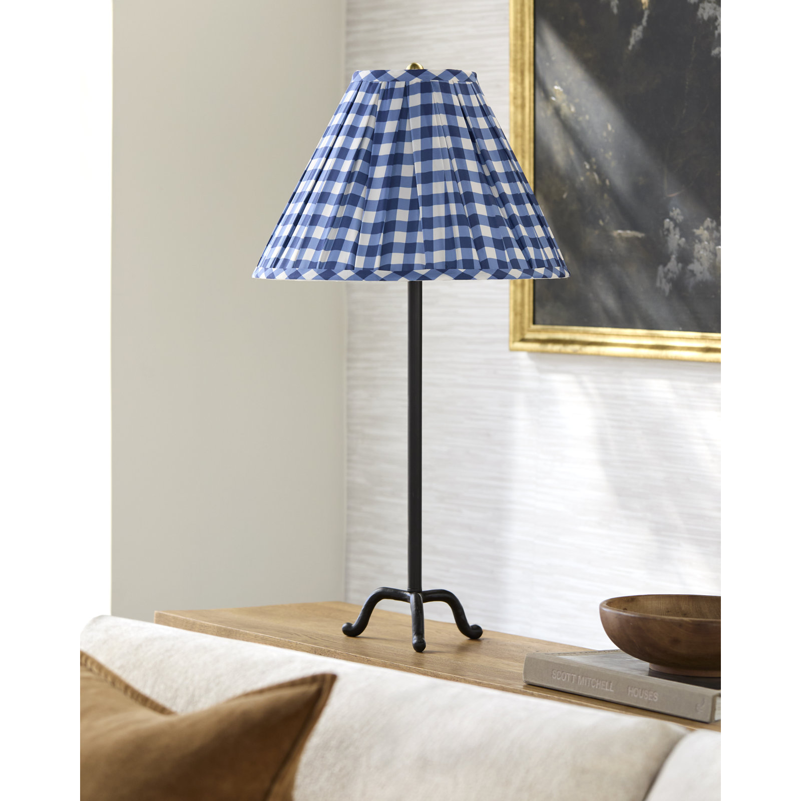 Dani Table Lamp, Blue Plaid, 28.75"H x 16"W x 16"D