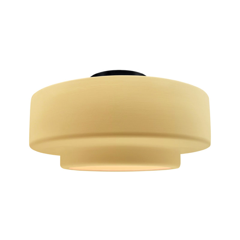 Plafonnier semi-encastré en céramique Dottie, H 8 po x l 16,5 po x P 16,5 po, Jaune atténué, Noir mat