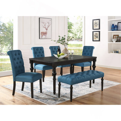 Ensemble de salle à manger en bois foncé de style urbain Leviton: table, 4 chaises et banc