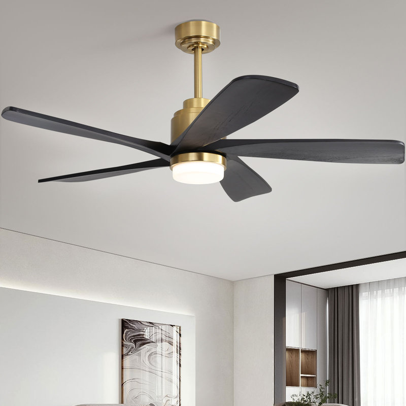 Ventilateur de plafond 52 po avec lumières DEL Damecia, Noir et or