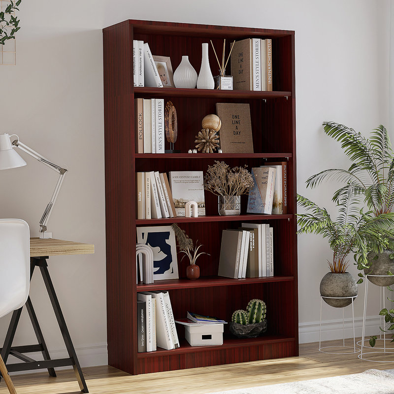 60-Inch Tall 5-Shelf Adjustable Wood Bookcase With Sturdy Construction And Flexible Storage For Bedroom Or Office Use.