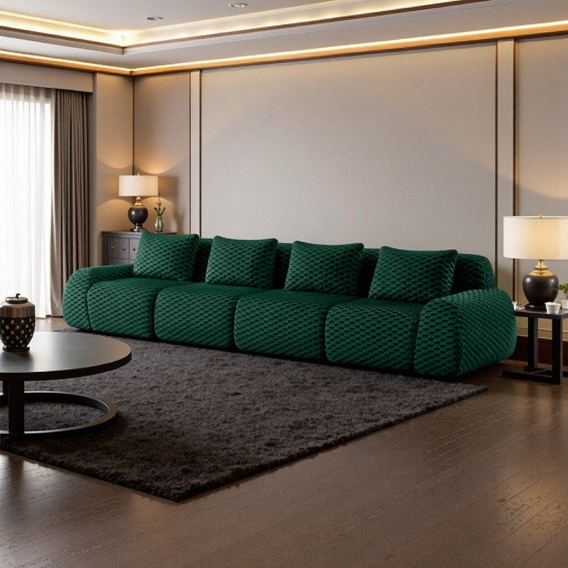 Ensemble de canapé modulaire modulaire en flanelle 4 pièces, Vert