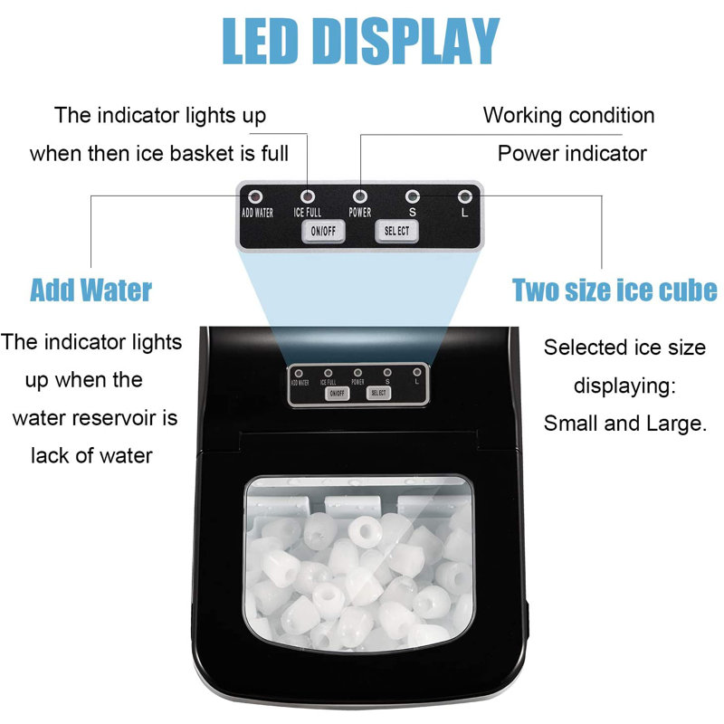8.86" 26 lb. Daily Production Built-In Clear Ice Maker, Black