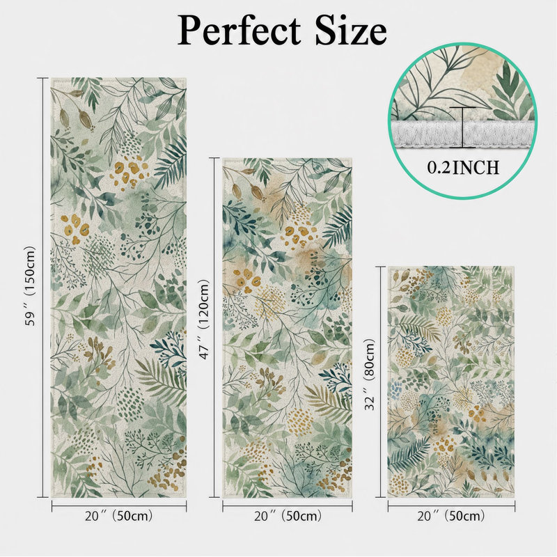 Tapis de cuisine lavables antidérapants à motif floral (ensemble de 3)