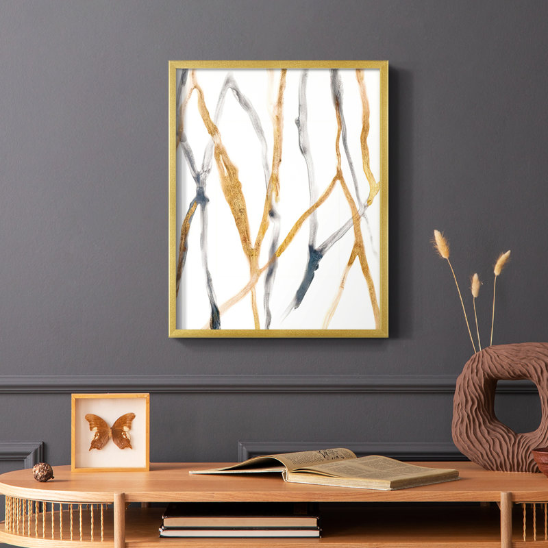 Runnel X Framed Print - Solid Wood, Gold, 20" H x 16" W