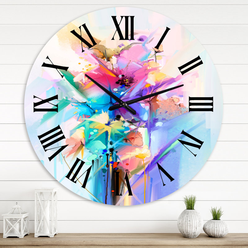 Fleurs de printemps abstraites colorées - horloge murale moderne, Moyen