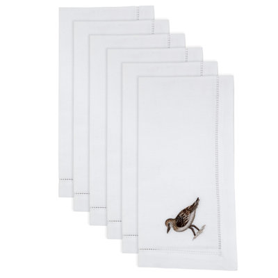 Ensemble de 6 serviettes de table brodées en coton Songbird - bordure ajourée avec motif inspiré de la nature, 20 po x 20 po