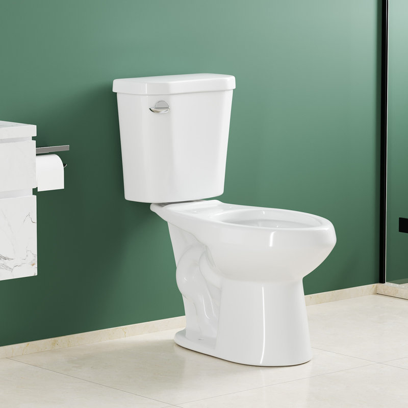 White Elongated Two-Piece Toilet, Comfort ADA Height 17", Powerful 1.28 GPF Flush, 32.51" H x 15.76" W x 28.76" D, Left