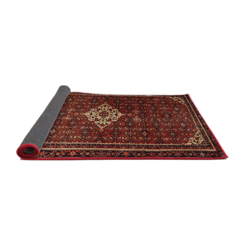 Tapis décoratif rouge à motif oriental Eiler, Rond 7 pi