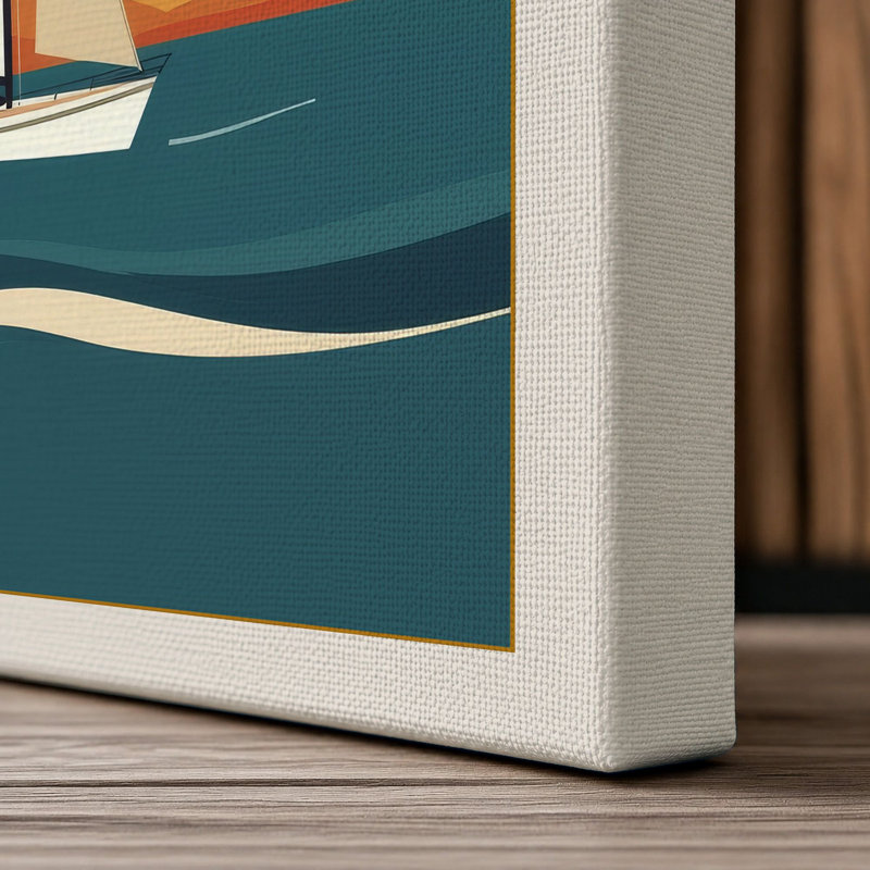 Sailboat at Calm Waters Minimalist - Wrapped Canvas, 24x16 - 61.0 x 40.6 cm, Cream Border