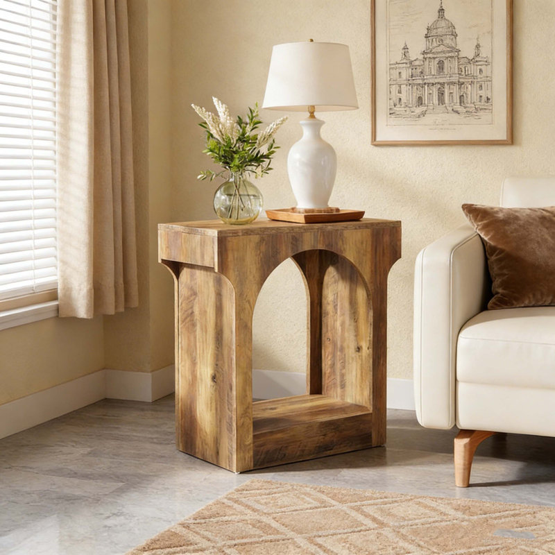 Table d'appoint en bois à 2 niveaux avec espace de rangement