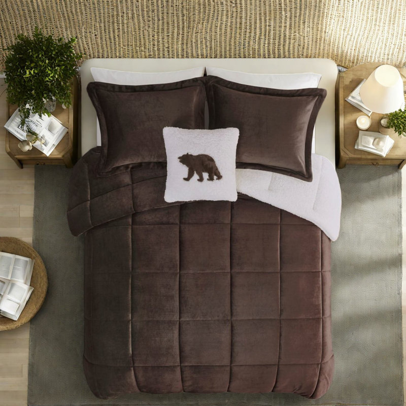 Ensemble de literie en sherpa moelleux, confortable en polyester avec charme rustique