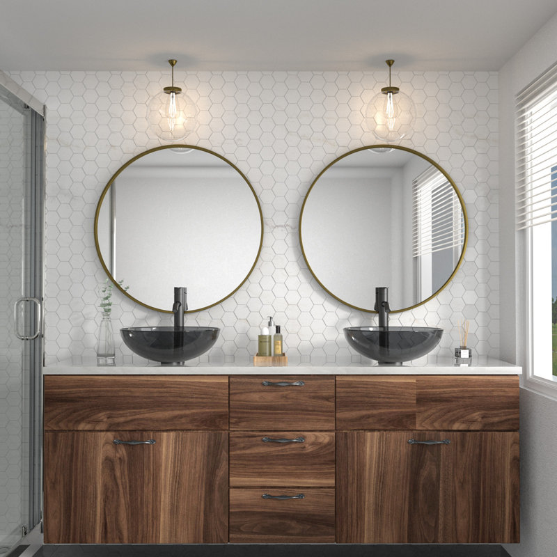 Mocoloo 15"L x 15"W Tempered Glass Bathroom Vessel Sink Brown Round Glass Artistic Bathroom Sink with Pop-up Drain, Gray
