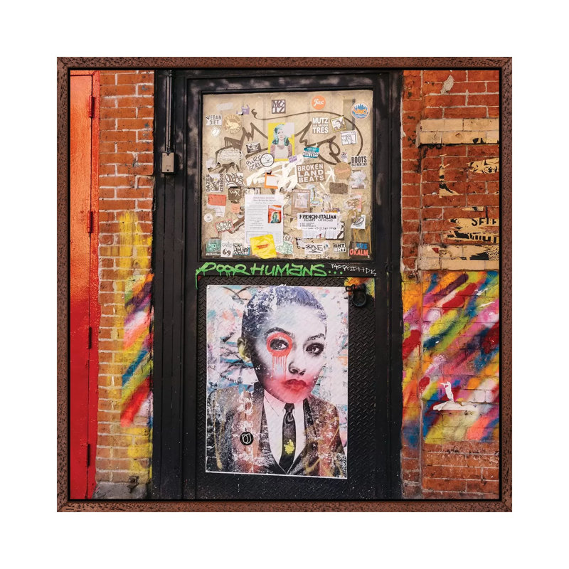 East Village Street V 1 Piece Wall Art on Canvas, 45.72cm H x 45.72cm W x 3.81cm D, Classic Brown Wood Framed