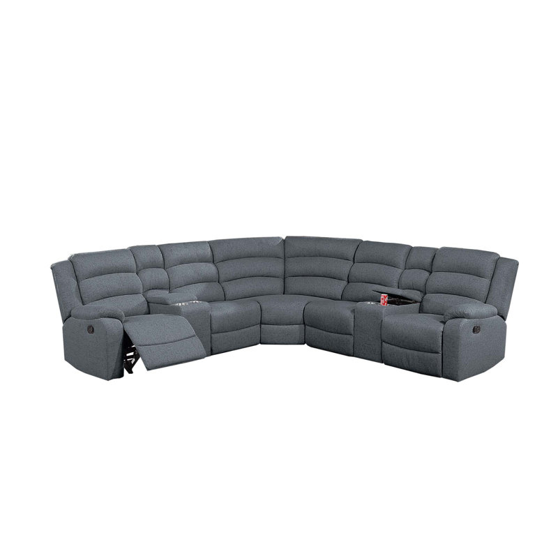 3-Piece Reclining Sectional Set, Gray Fabric