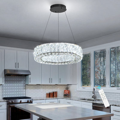Lustre en cristal 16 pouces noir