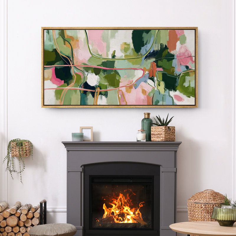 Large Framed Canvas Print Wall Art - Colorful Abstract Print for Modern Home Decor, 30" H x 60" W, Natural