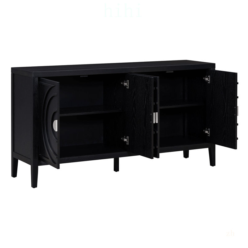 Buffet rétro avec rainure circulaire et poignées de porte rondes en métal pour un rangement polyvalent
