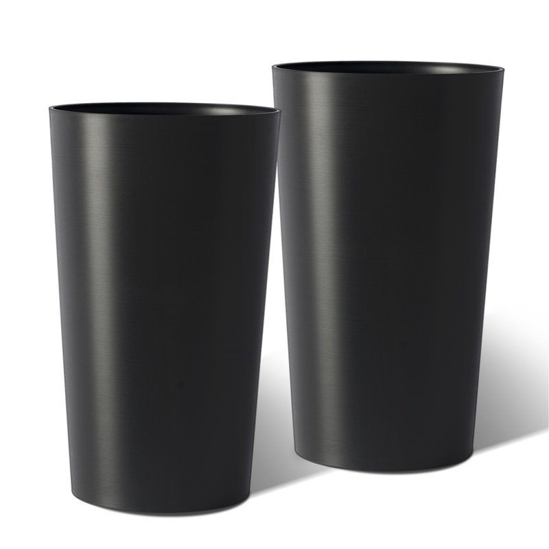 2 Pack Tall 21.7 In Planters For Outdoor Plants Modern Tall Square Planter Box Indoor Outdoor Porch Patio Flower Pot Modern Big Tapered Matte Tree Flower Pot For Garden, (Black)