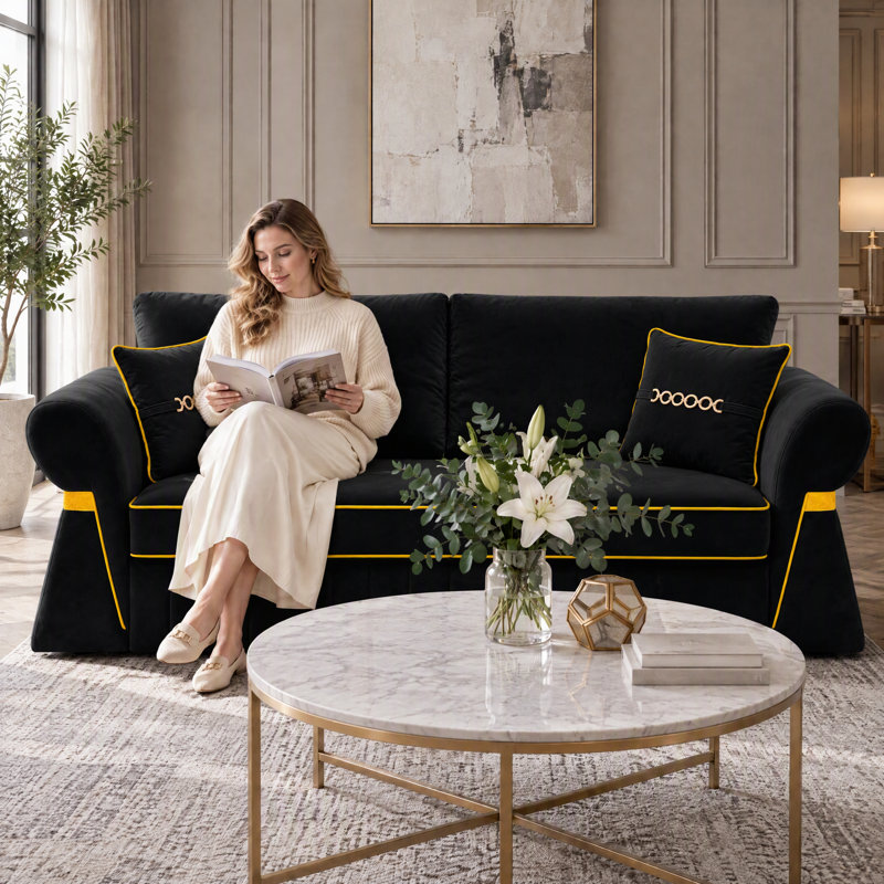 83.5 " Velvet Sofa, Black Velvet