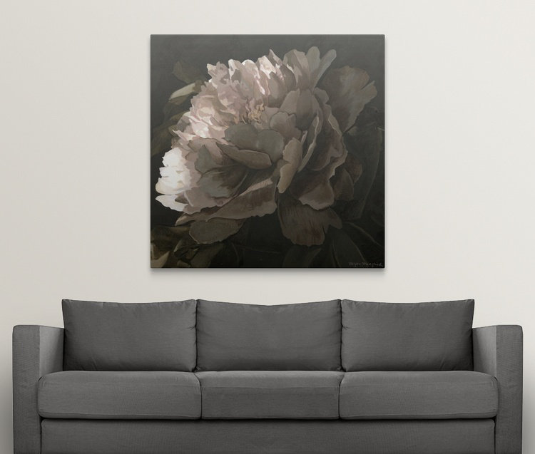 « ii » megan meagher, reproduction d’art Moonlit Peony, H 35 po x l 35 po x P 1,5 po, Toile