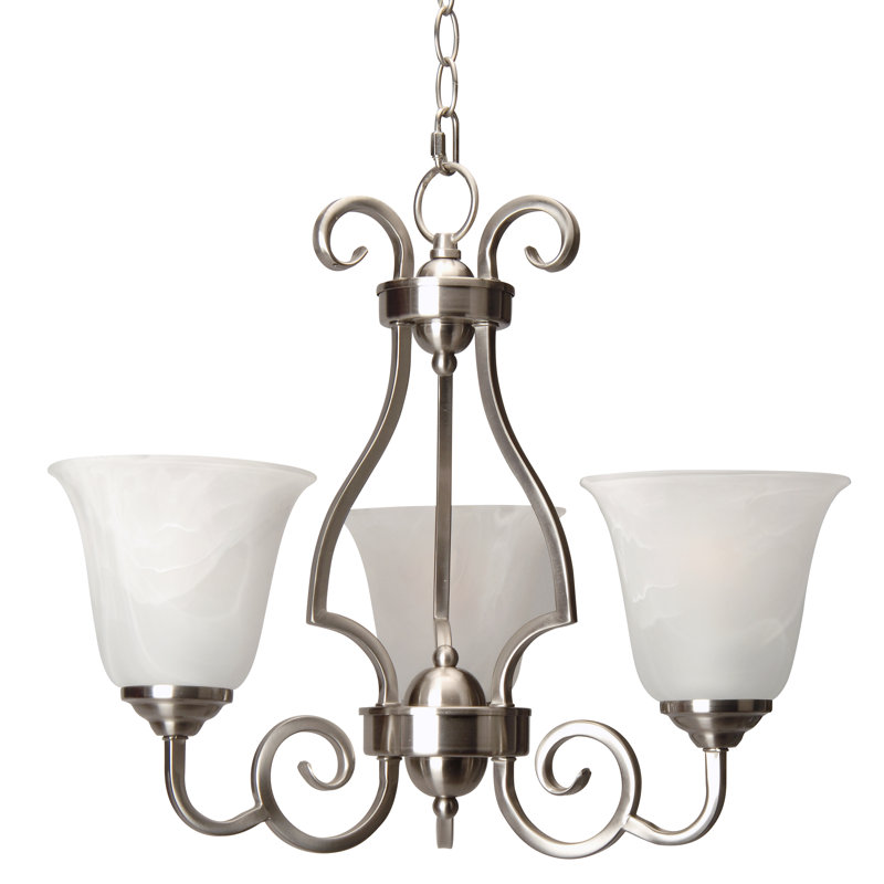 Lustre classique/traditionnel ombré 3 lumières Centreville, Nickel brossé avec verre albâtre