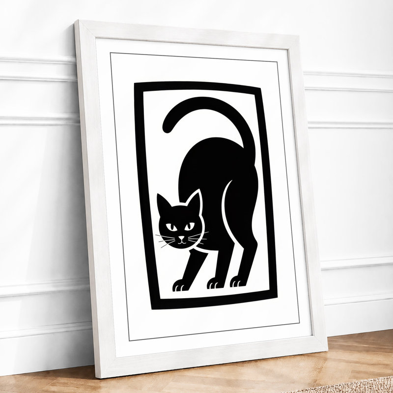 Grinning Cat Graphic Art - Framed Print, A2 - 59.4 x 42.0 cm, White