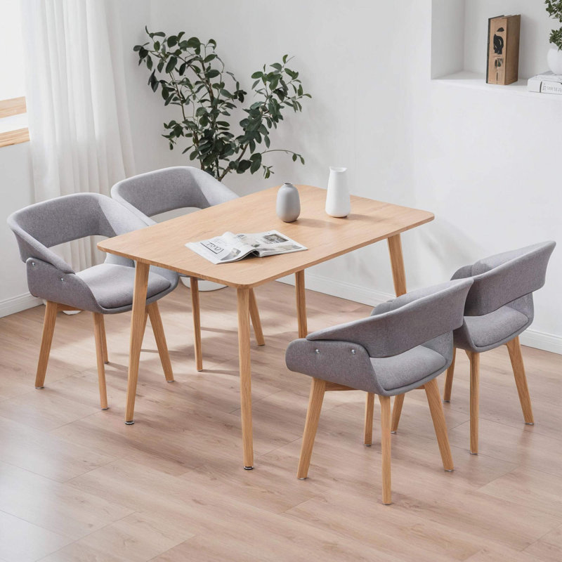 Modern Dining Room Accent Arm Chairs,Fabric Mid-Century Upholstered Side Seat with Solid Wood Legs, Gray