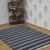 Reyes HAND WOVEN FLAT WEAVE KILIM WOOL ECO-FRIENDLY AREA RUGS - Charcoal & Cream Color | Contemporary Design | Area Rugs for Living room, Bedroom