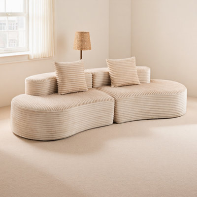 110.24" Fully Compressed Sofa, Corduroy 2-Seater Couch with 2 Lumbar Pillows, Cozy Deep Seat Upholstered Sofa, No Assembly Cloud Couch for Living Room & Bedroom