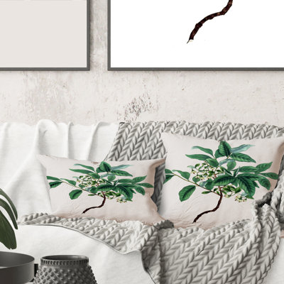 Carré, feuilles vertes rétro IV - Coussin décoratif traditionnel imprimé