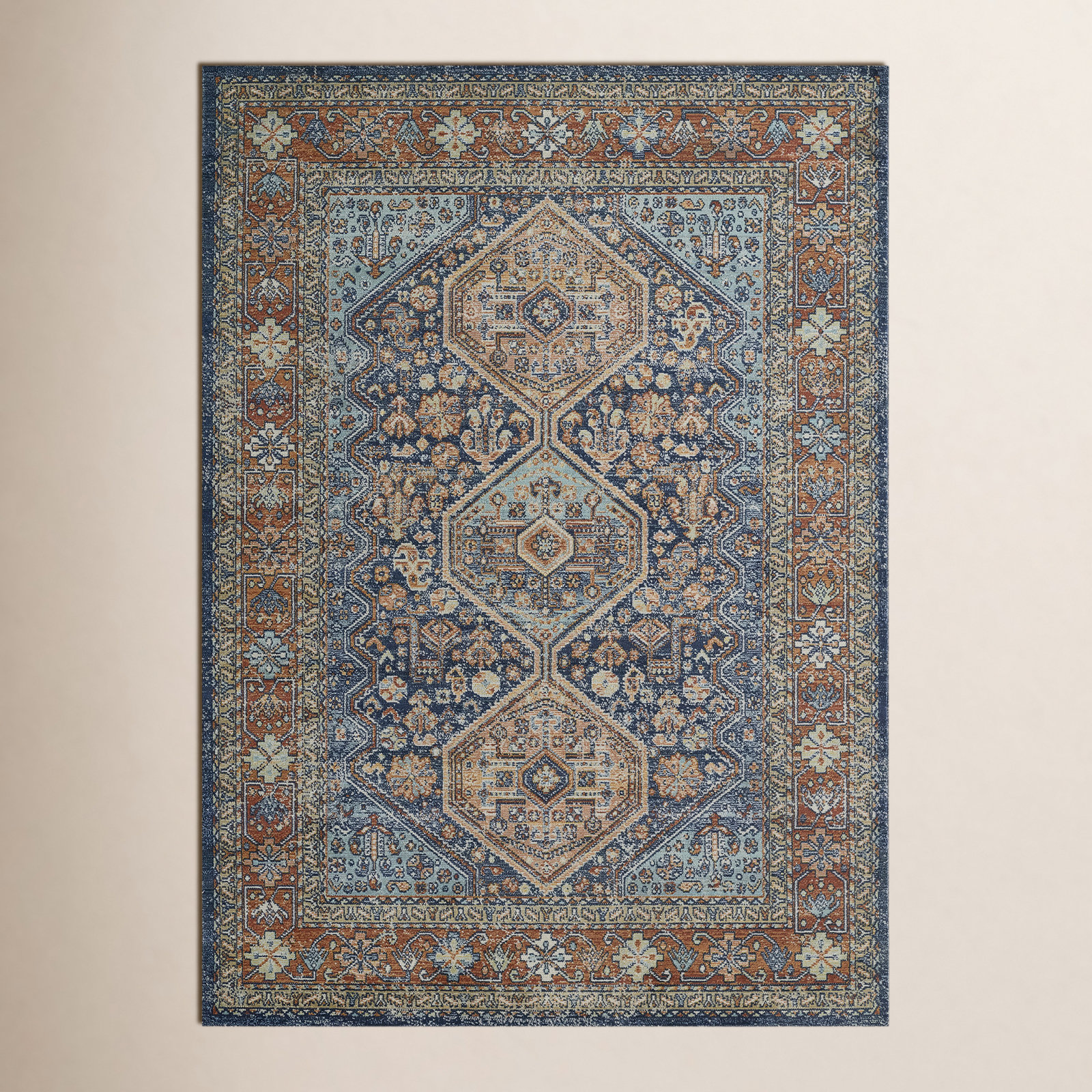 Willer Navy Orange Oriental Rug, Rectangle 5'3" x 7'3"