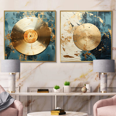 Disque vinyle doré et vert Melody I - Ensemble de 2 impressions sur toile