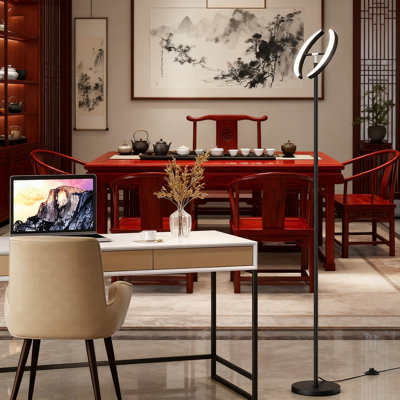 Modern LED Floor Lamp With Dual Rotatable Lights, Remote Control, Stepless Dimmable Brightness And Adjustable Color Temperature For Living Room, Bedroom, Office