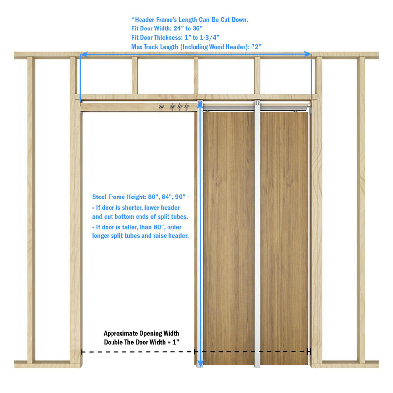 Heavy Duty Steel Pocket Door Frame Kit with Two-Way Soft Close
