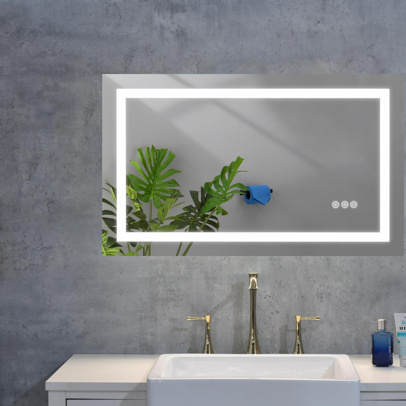 Miroir de salle de bain à DEL avec avant et rétroéclairage, grands miroirs muraux à intensité variable avec mémoire, 3 couleurs, miroir de meuble-lavabo à DEL
