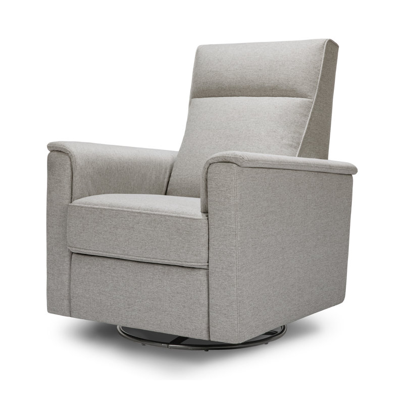 Gray Swivel Recliner with Wooden Legs and Eco-Performance Fabric
