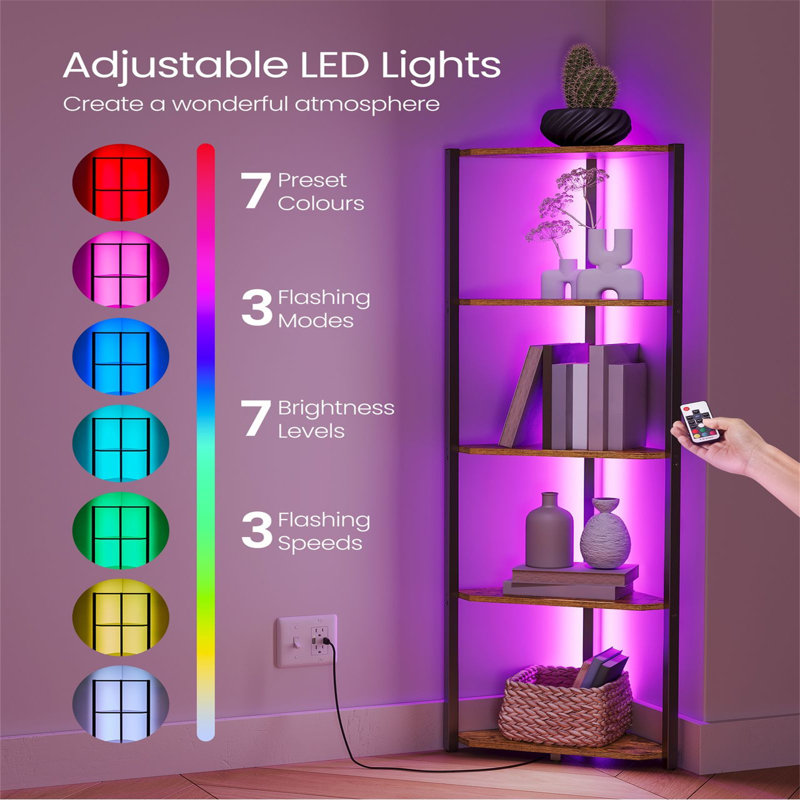 5-Tier Corner Shelf With Adjustable LED Lights