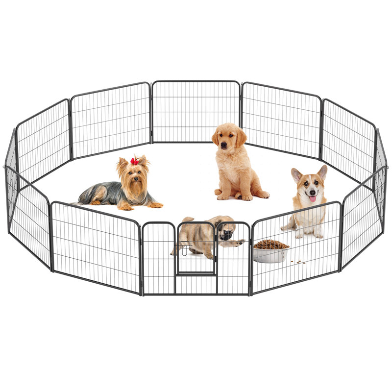 Black Metal 32x24 Inch Round Dog Playpen for Medium Dogs