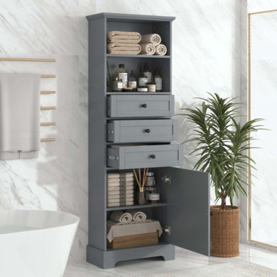 Tall Storage Cabinet With 3 Drawers And Adjustable Shelves For Bathroom, Study, Office And Interior, MDF Board With Painted Finish